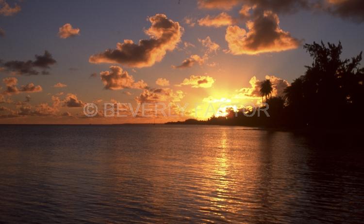 Island Sunsets;Rangiroa;sky;sillouettes;sunset;water;red;colorful;yellow;ocean;clouds;blue sky;trees